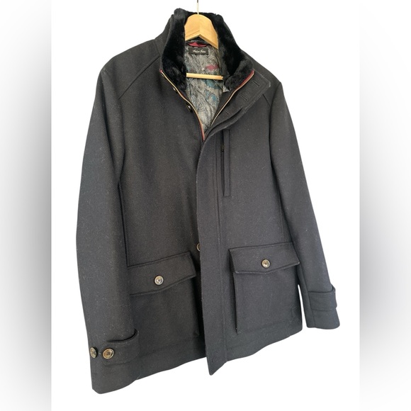 Ted Baker Men’s Bartley Wool Fur Collar Coat - Picture 4 of 14